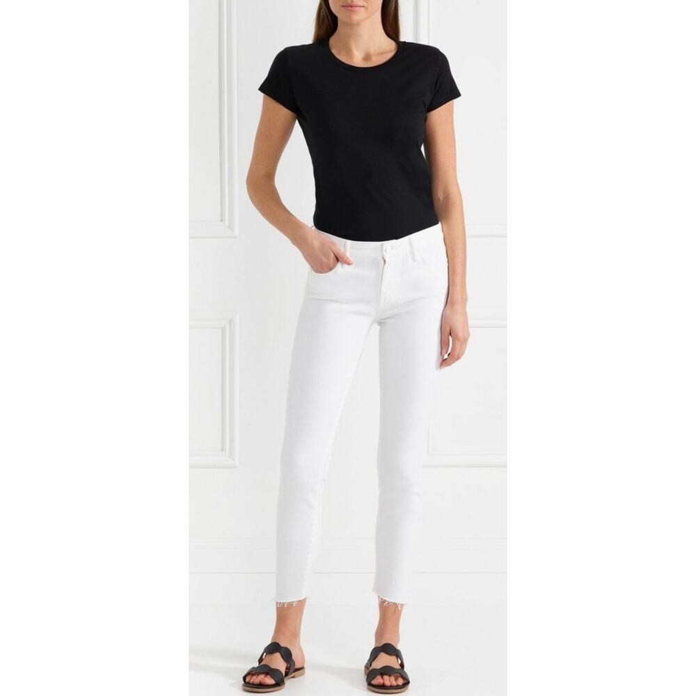 MOTHER White Ankle Crop Jeans “Looker Ankle Fray”